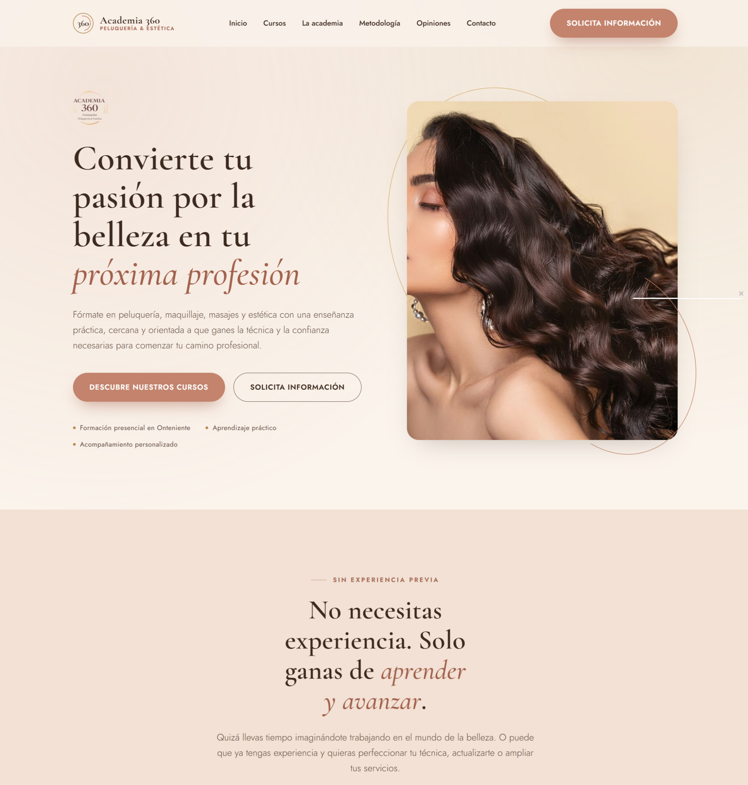 Web one pager de Academia 360, centro de formación de Ontinyent, diseñada por Pablo Pérez