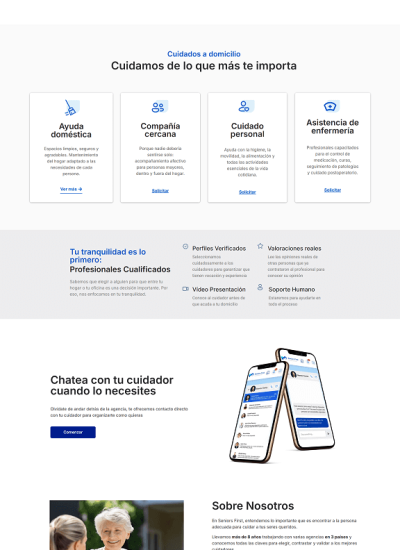 Diseño de pagina web de cuidadores a domicilio. blanca y minimalista